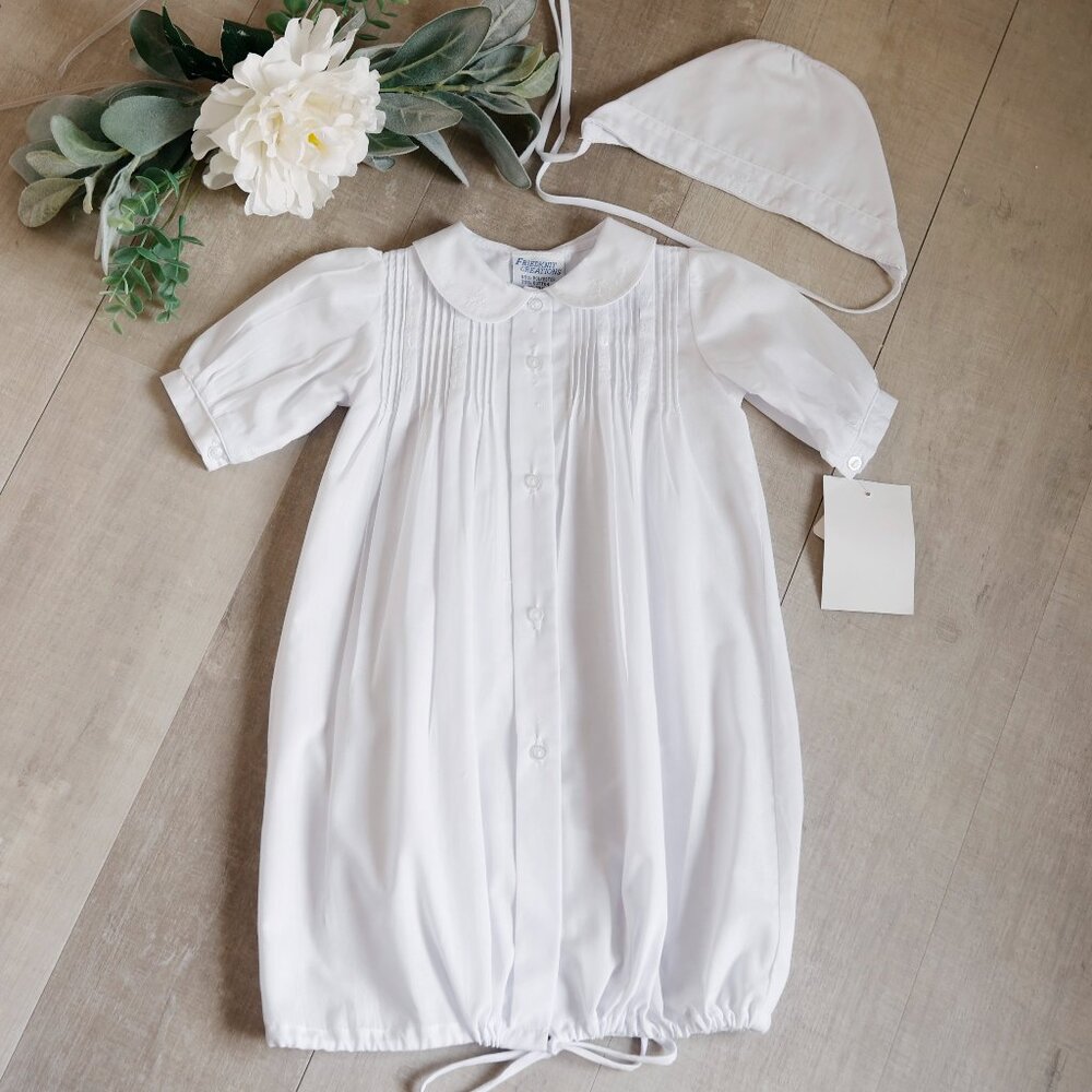 White Coming Home Gown & Bonnet Set Heirloom Feltman Brothers Friedknit RARE NWT